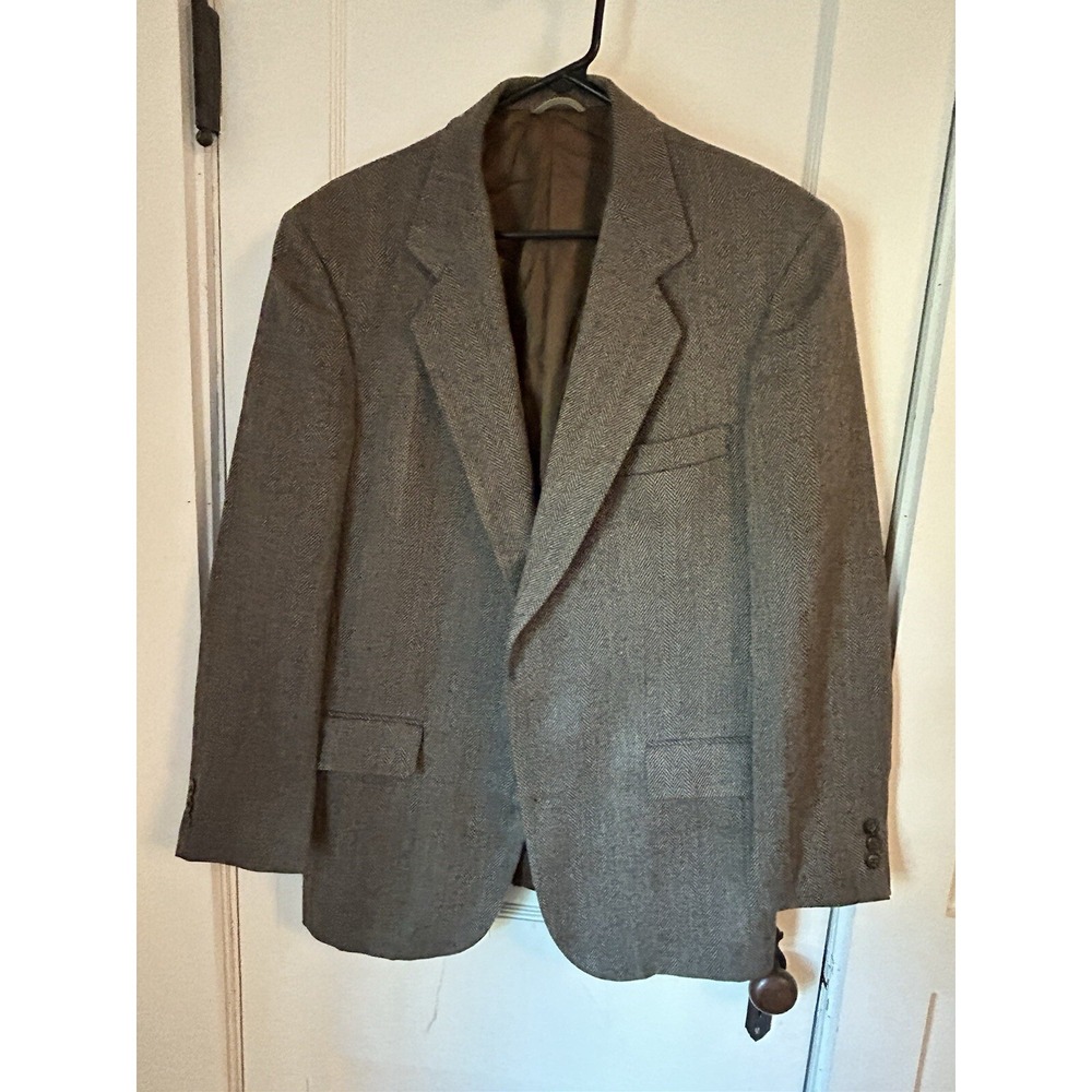 VTG Henry Grethel Gray Teal Pink Herringbone Virgin Wool Sports Coat 46 MADE USA